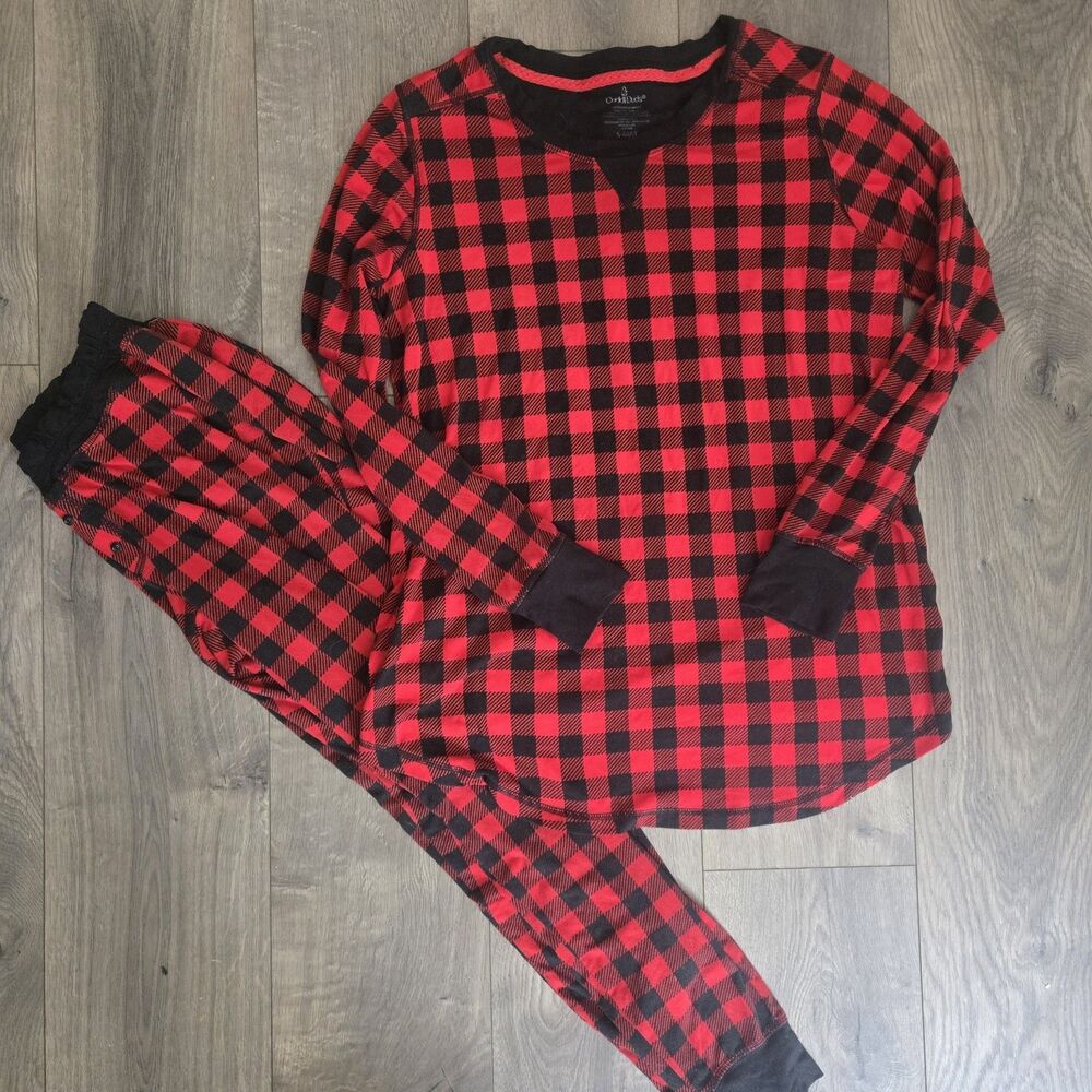 Cuddl Duds Maternity Pajamas Womens S Red Black Buffalo Plaid Stretch Lounge Set